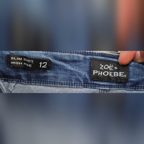 Zoe + Phoebe Slim Boot High Rise Medium Wash Blue Jeans Women's 12 - Picture 9 of 10